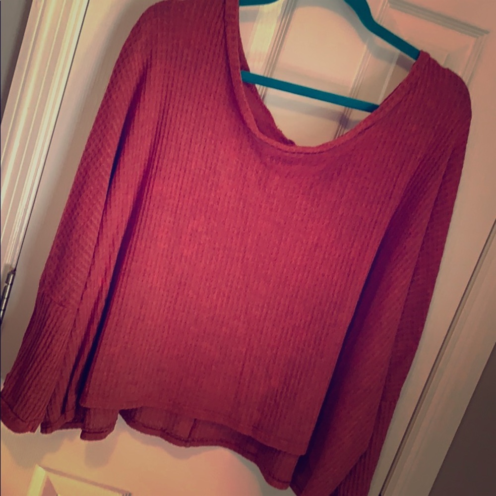 Distressed Waffle Knit Off the Shoulder Top